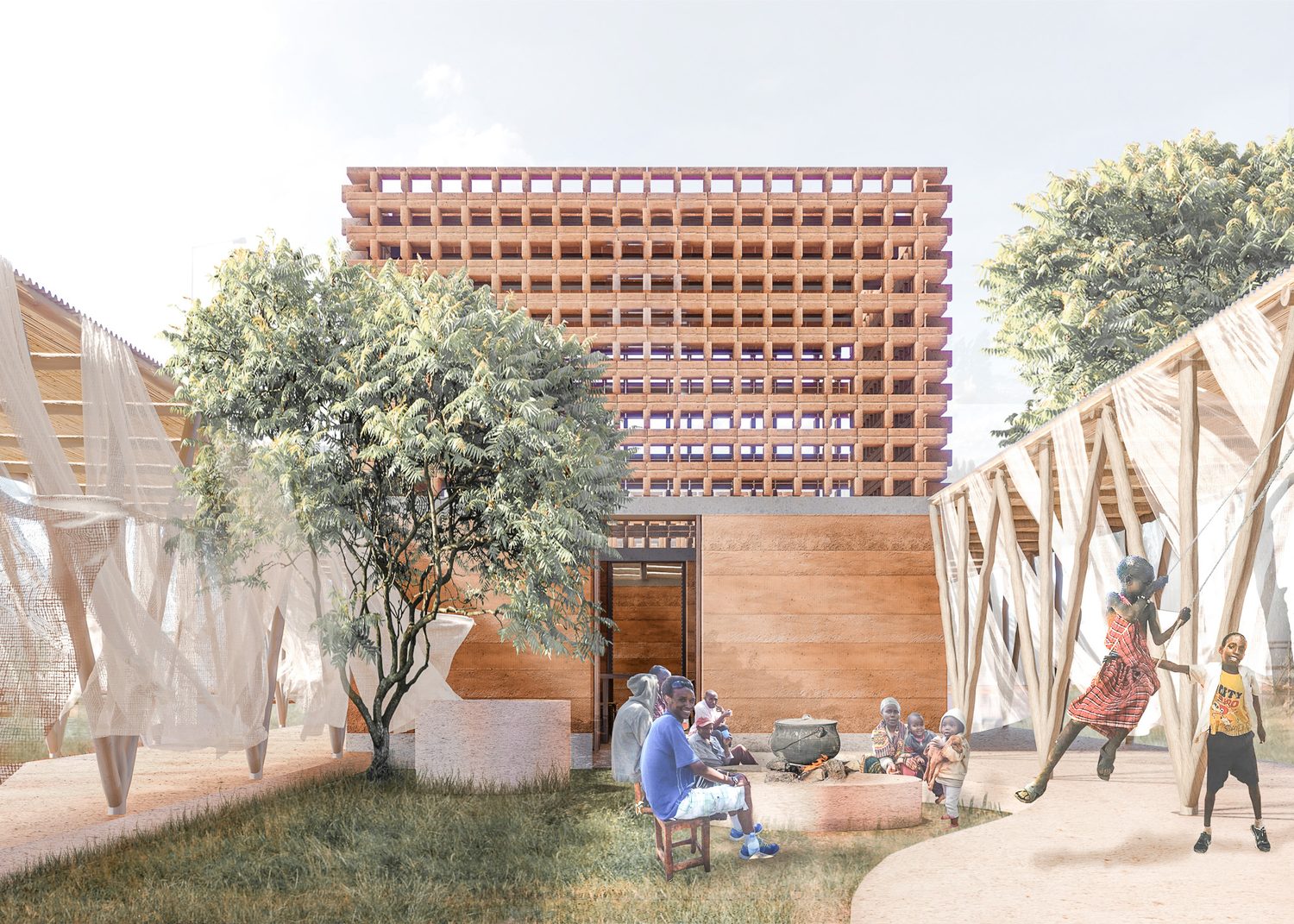 Detalle de la celosía superior, que filtra luz y viento.