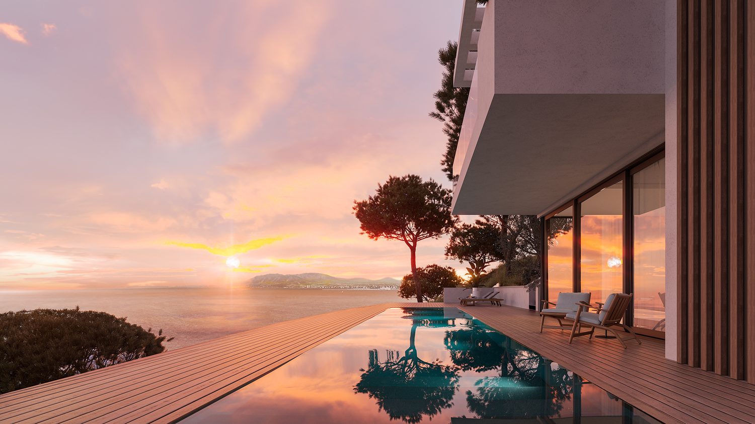 Salón con mirador panorámico sobre la bahía.