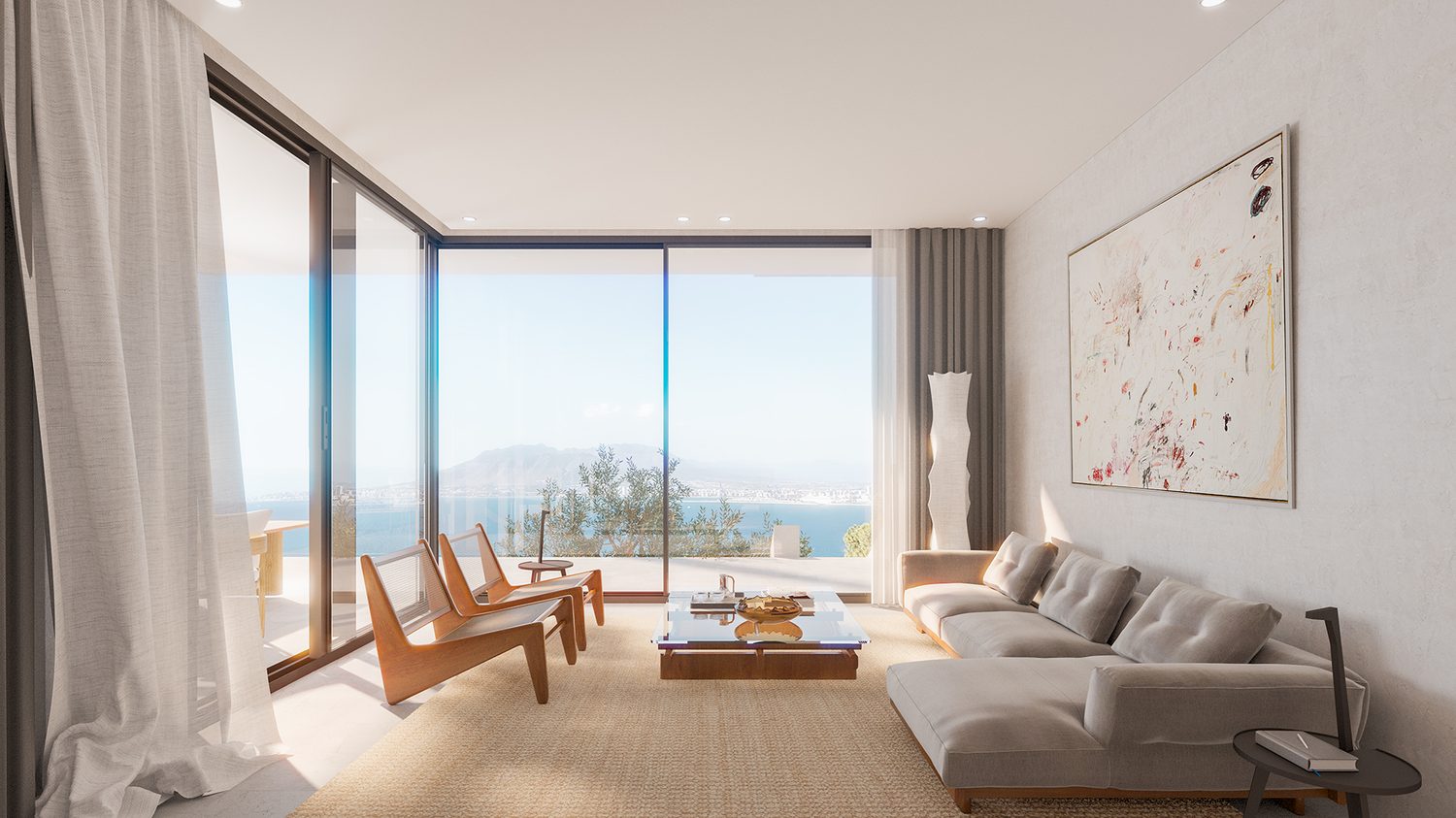 Sala en diálogo con la terraza exterior.